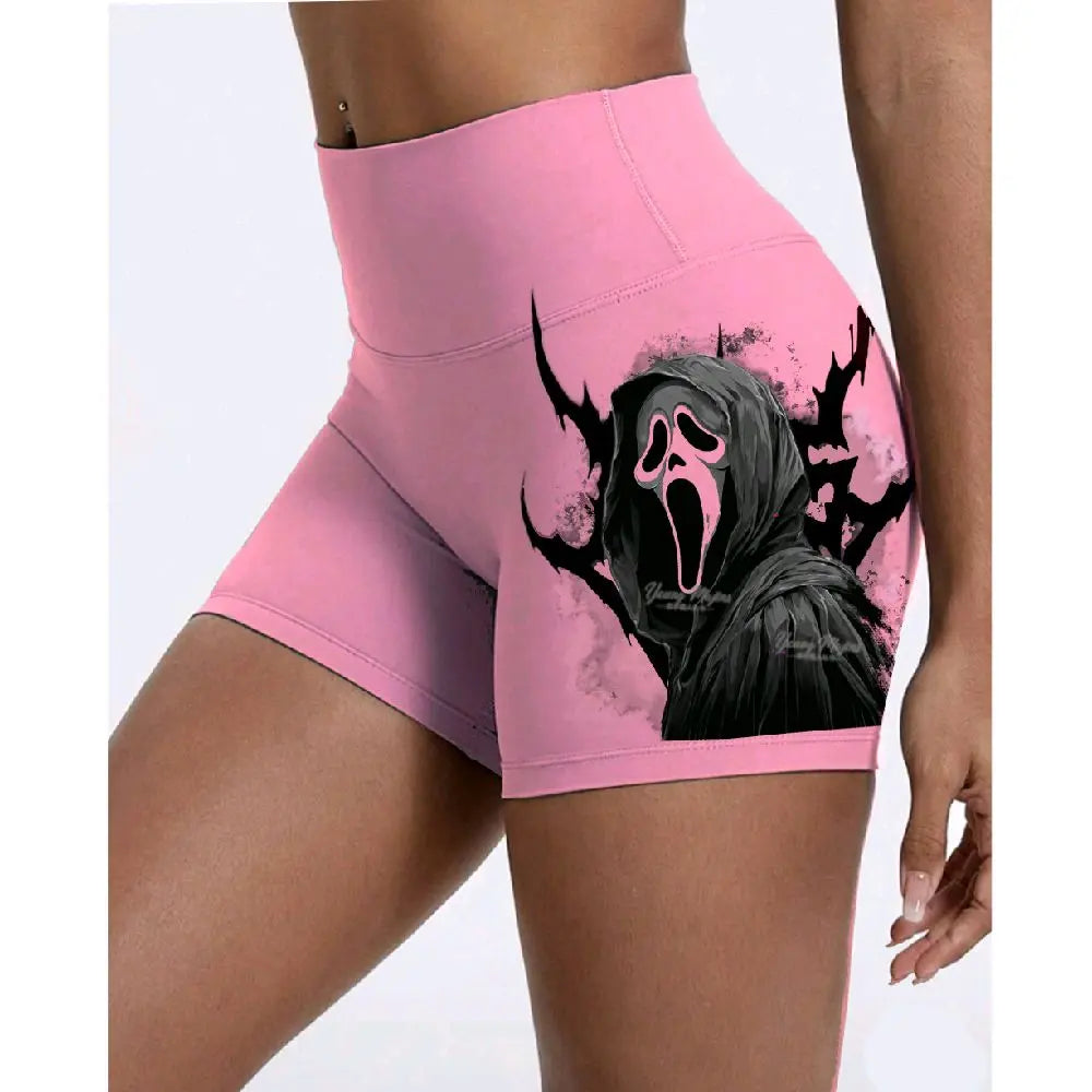 Ghost Face Women High Waist Yoga Gym Shorts
