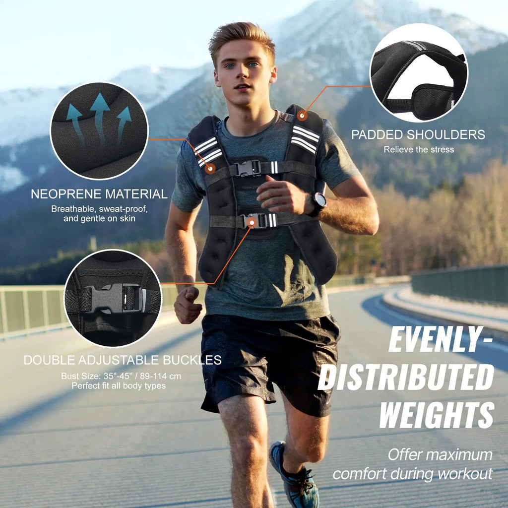 【Dealsforyoudays】Vevor Weighted Vest, 12 Lbs Weight Vest with Reflective Stripe, Adjustable Buckle Body Weight Vest for Men Women, Workout Equipment for Strength Training, Running, Jogging, Fitness, and Weight Loss