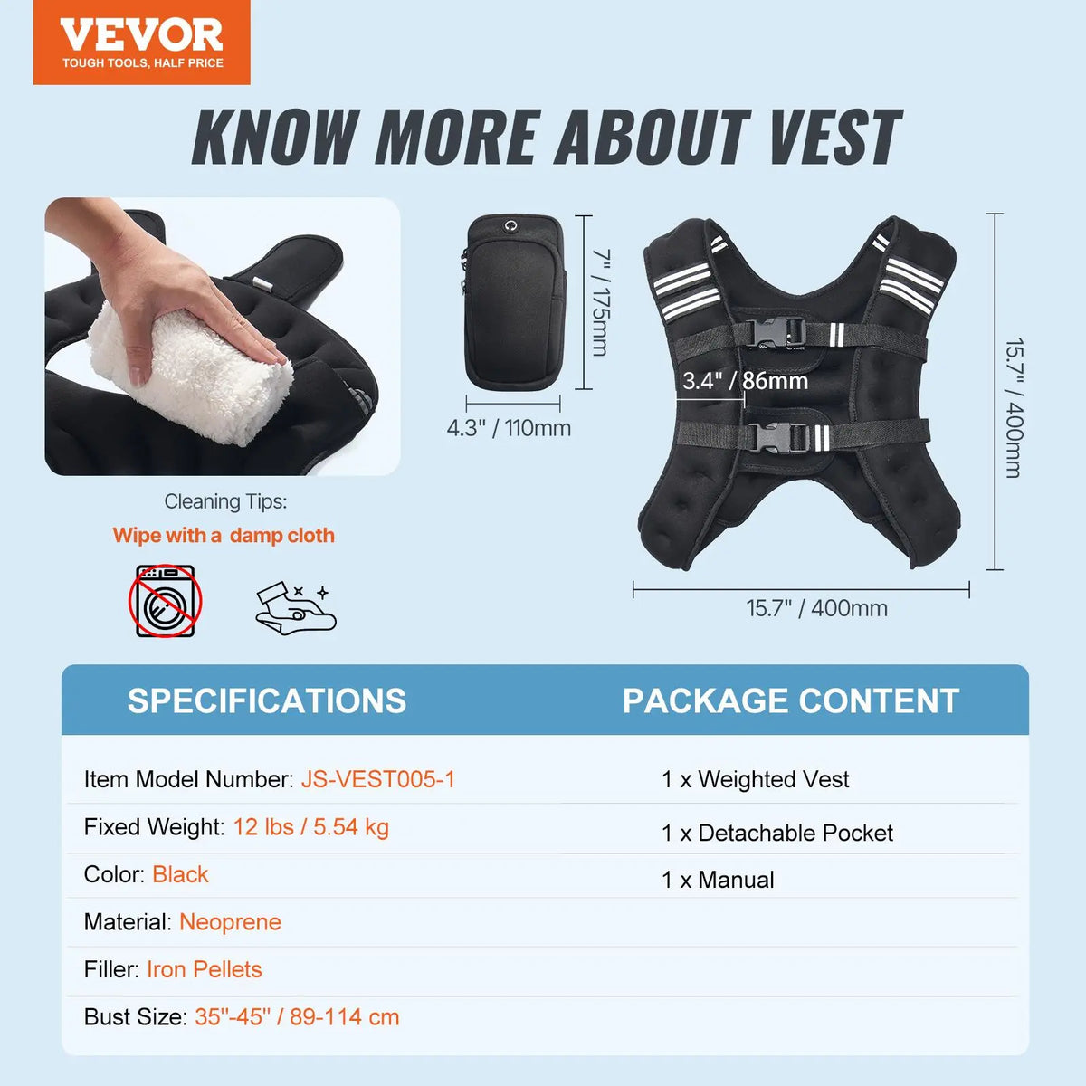 【Dealsforyoudays】Vevor Weighted Vest, 12 Lbs Weight Vest with Reflective Stripe, Adjustable Buckle Body Weight Vest for Men Women, Workout Equipment for Strength Training, Running, Jogging, Fitness, and Weight Loss
