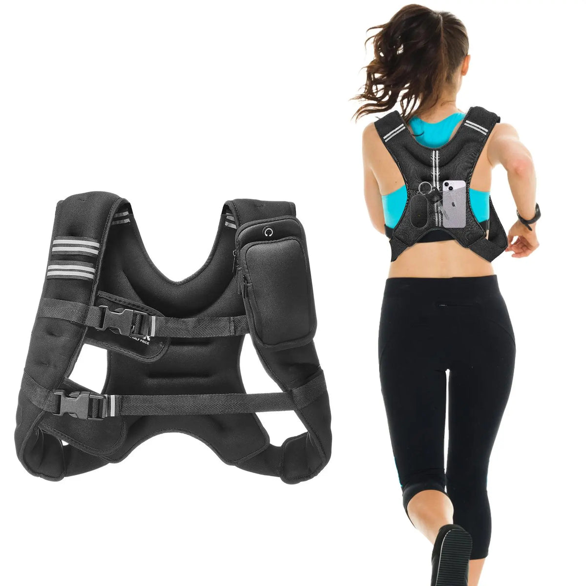 【Dealsforyoudays】Vevor Weighted Vest, 12 Lbs Weight Vest with Reflective Stripe, Adjustable Buckle Body Weight Vest for Men Women, Workout Equipment for Strength Training, Running, Jogging, Fitness, and Weight Loss