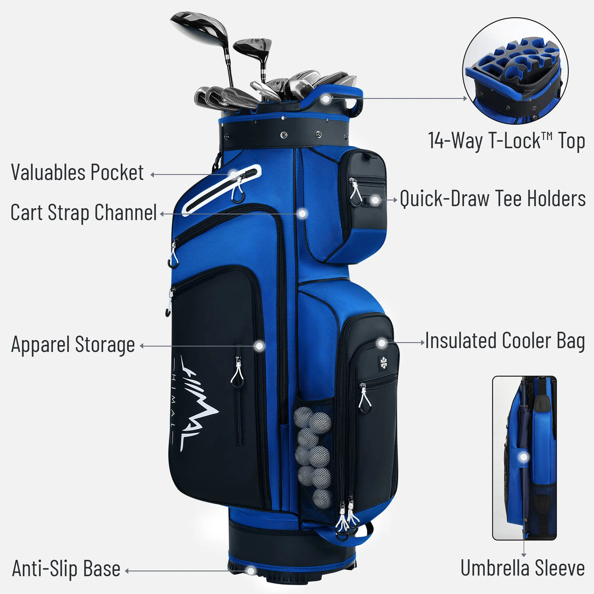 Unihimal Hive Vault 14-Way Golf Cart Bag for Adults, Premium Full-Length Bag with Magnetic Leather Pocket, Handles and Rain Cover – Father'S Day Gift