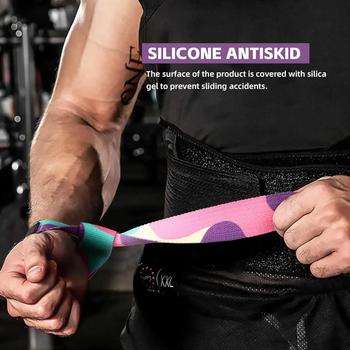 Non-Slip Silicone Weightlifting Deadlift Straps with Wrist Guards, Ideal for Gym Workouts, Strength Training Accessories, Fitness Exercise Accessories for Men & Women, Fitness Bands
