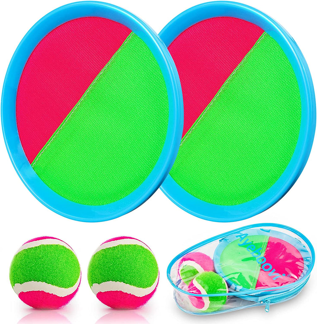 Toss and Catch Ball Game Outdoor Beach Pool Kids Toys outside Lawn Yard Games for 3 4 5 6 7 8 9 10 11 12 Year Old Girls Boys Toys Birthday Gift Easter Basket Stuffers (2 Paddles 2 Balls)